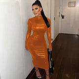Slim Dark Leather Dress in Solid Color