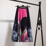 Women's Cartoon Printed Pleated Skirt