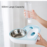 2 In 1 Pet Dog Cat Water Food Bowl Set Automatic Water Dispenser Bottle  Detachable Stainless Steel Small Puppy Dog Food Bowl