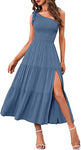 2023 New Summer Fashion Women's One-shoulder Pleated Layered Hem Split Dress