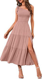 2023 New Summer Fashion Women's One-shoulder Pleated Layered Hem Split Dress