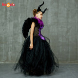 Black Gown Tutu Dress With Deluxe Horns And Wings