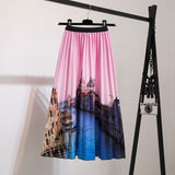 Women's Cartoon Printed Pleated Skirt