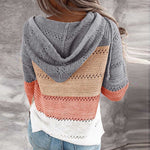 Patchwork Hooded Long Sleeve Sweater