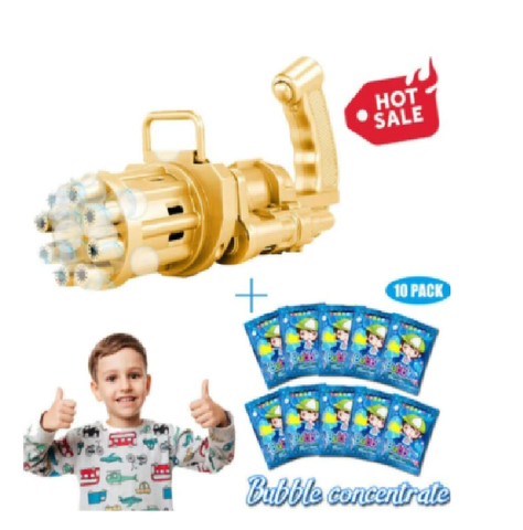 Gatling Bubble Machine 2021 Cool Toys & Gift - ??Gold+Bubble Concentrate Solution x 10