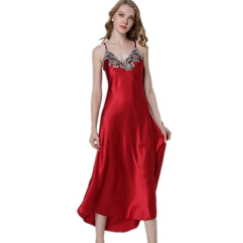 Ladies Silk Long Gowns Black Sleepwear Nightgown Plus Women Night Dress Lingerie Red Negligee Nightwear Sexy Dressing Gown