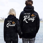 Printing Her King His Queen Lover Hoodies Harajuku Womens Clothing Sweatshirt Plus Size Couple Hoodies