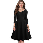 Nice-forever Elegant Embroidery Lace vestidos V neckline A-Line Pinup Party Women Flare Dress btyA068