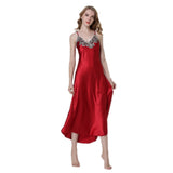 Ladies Silk Long Gowns Black Sleepwear Nightgown Plus Women Night Dress Lingerie Red Negligee Nightwear Sexy Dressing Gown