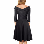 Nice-forever Elegant Embroidery Lace vestidos V neckline A-Line Pinup Party Women Flare Dress btyA068