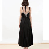 Ladies Silk Long Gowns Black Sleepwear Nightgown Plus Women Night Dress Lingerie Red Negligee Nightwear Sexy Dressing Gown