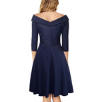 Nice-forever Elegant Embroidery Lace vestidos V neckline A-Line Pinup Party Women Flare Dress btyA068