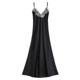 Ladies Silk Long Gowns Black Sleepwear Nightgown Plus Women Night Dress Lingerie Red Negligee Nightwear Sexy Dressing Gown