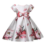 Yoliyolei Satin A-Line Cute Dress Girls Birthday Floral Print Dresses Children Clothing Casual Princess Party Clothes With Bow