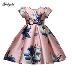 Yoliyolei Satin A-Line Cute Dress Girls Birthday Floral Print Dresses Children Clothing Casual Princess Party Clothes With Bow