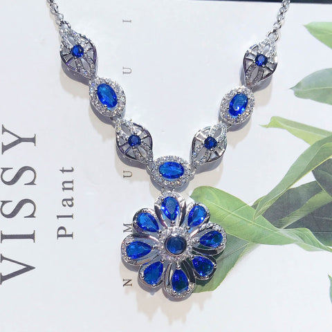 |1627207:13002629548|600121751359205127-Blue diamond necklace "about 40+5cm]