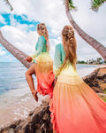 BOHO INSPIRED rainbow HIGH LOW DRESS V-neck Tiered ruffle trim Summer dress holiday long beach dress 2022 chic boho dress women
