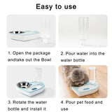 2 In 1 Pet Dog Cat Water Food Bowl Set Automatic Water Dispenser Bottle  Detachable Stainless Steel Small Puppy Dog Food Bowl