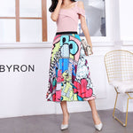 Women's Cartoon Printed Pleated Skirt