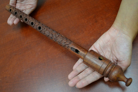 Handmade Carved Wood Whistle Flute 16"