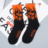 1 pair Men Fashion Hip Hop Hit Color On Fire Crew Socks Red Flame Blaze Power Torch Hot Warmth Street Skateboard Cotton Socks