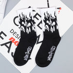 1 pair Men Fashion Hip Hop Hit Color On Fire Crew Socks Red Flame Blaze Power Torch Hot Warmth Street Skateboard Cotton Socks