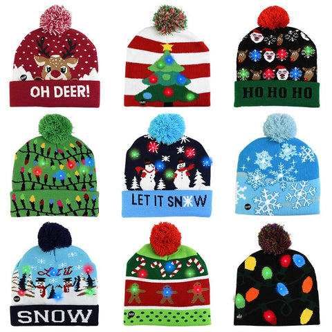 LED Christmas Hat Sweater Knitted Beanie Christmas Light Up Knitted Hat Christmas Gift for Kids Xmas 2021 New Year Decorations