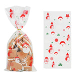 50pcs Santa Claus Christmas Tree Elk PVC Bags Transparent Clear Gift Bag for Christmas Gift Baking Candy Cookie Packaging Bags