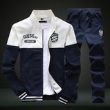 2020 New Men Sets Fashion Sporting Suit Brand Patchwork Zipper Sweatshirt +Sweatpants Mens Clothing 2 Pieces Sets Slim Tracksuit