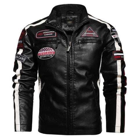New Motorcycle Jacket For Men In Autumn/Winter 2020 Fashion Casual Leather Embroidered Aviator Jacket In Winter Velvet  Pu Jacke