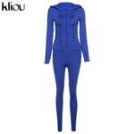 Kliou autumn two piece set women long sleeve hooded zipper pocket sporty Jackets+leggings matching sets workout stretchy outfits