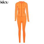 Kliou autumn two piece set women long sleeve hooded zipper pocket sporty Jackets+leggings matching sets workout stretchy outfits