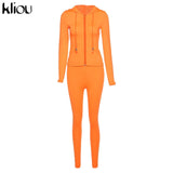 Kliou autumn two piece set women long sleeve hooded zipper pocket sporty Jackets+leggings matching sets workout stretchy outfits