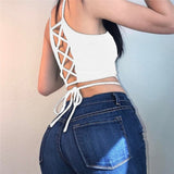 Summer 2021 Sexy party tops Backless Hollow Out Fitness Sleeveless Short Crop Tops Camisoles streetwear black lace up Crop Tops