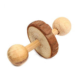 Cute Natural Wooden Rabbits Toys Pine Dumbells Unicycle Bell Roller Chew Toys for Guinea Pigs Rat Small Pet Molars Supplies