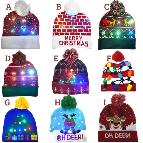 ON SALE! 2022 New Year LED Knitted Christmas Hat Beanie Light Up Illuminate Warm Hat For Kids Adults New Year Christmas Decor